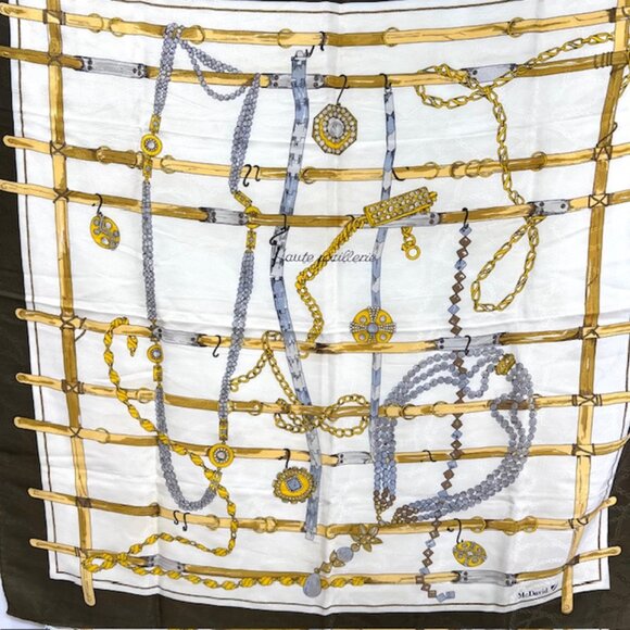 Antique McDavid Haute Joaillerie 100% Silk Scarf Satin 34" Ivery olive Gold(22 - Picture 8 of 12